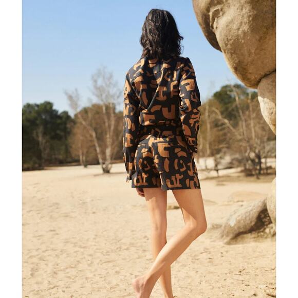 Parisienne Et Alors Bremontier Tribal High Rise Pleated Short Black/Brown 36 NWT - Picture 2 of 9